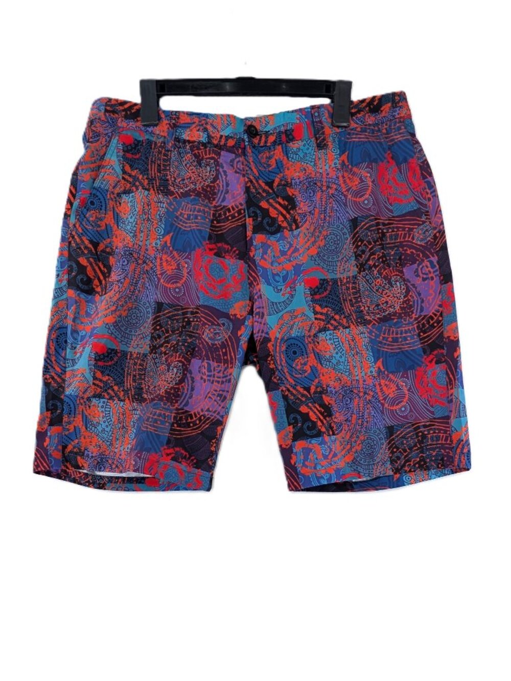 HRESKI Shorts Mens Sz 36 Patchwork Print Colorful Orange Golf 10" Inseam VTG